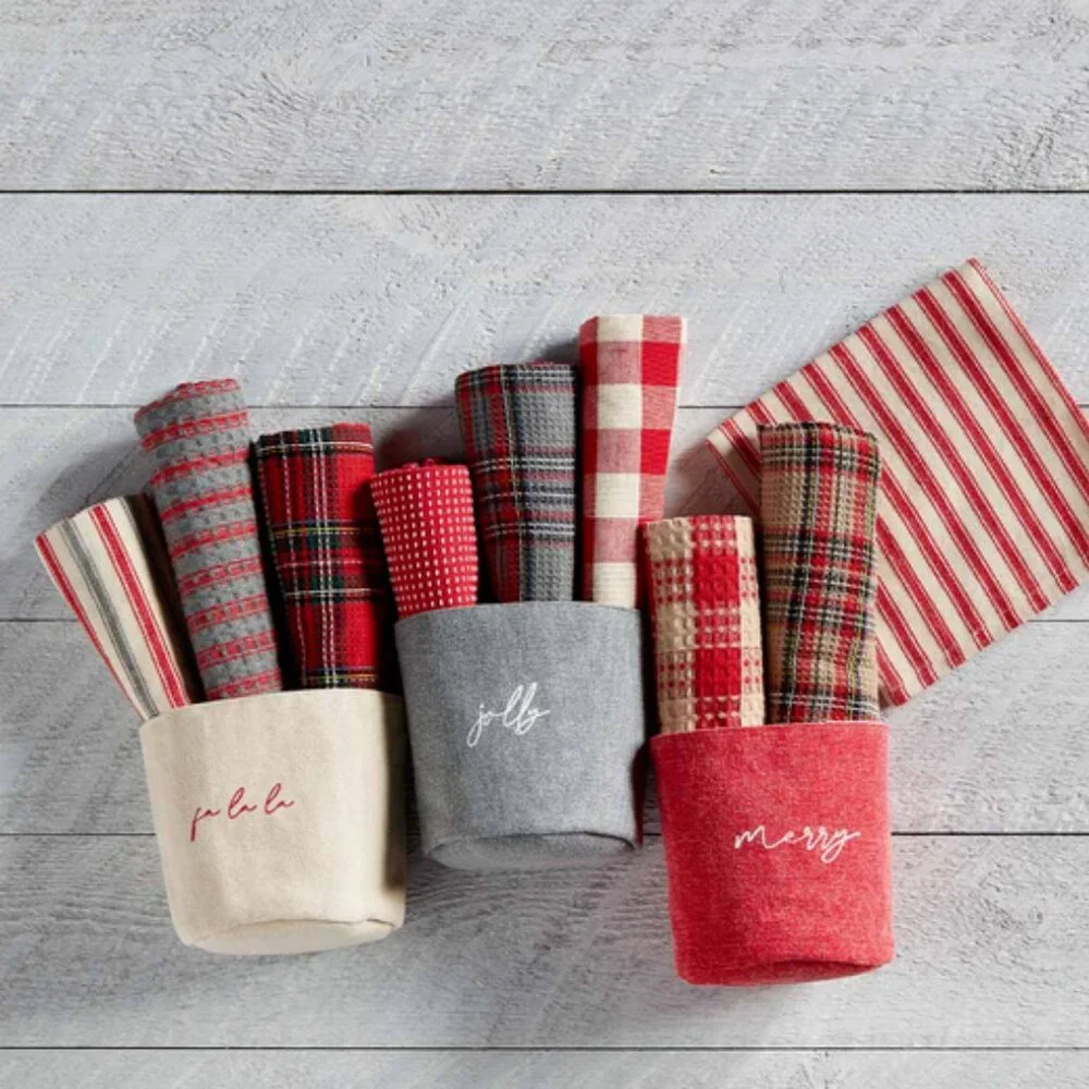Mud Pie Gray Tartan Towel Bucket Set/NWT